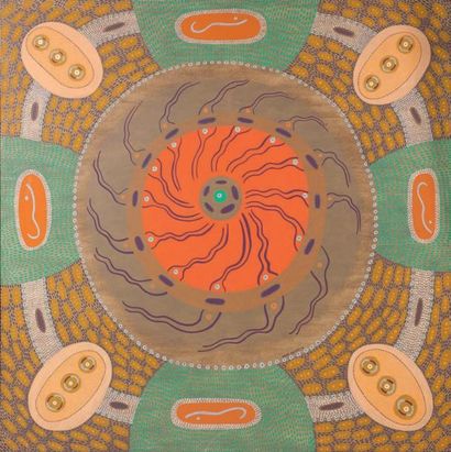 Dana ROMAN Mandala au centre vert Huile sur toile, signée en bas à droite, 1991,...