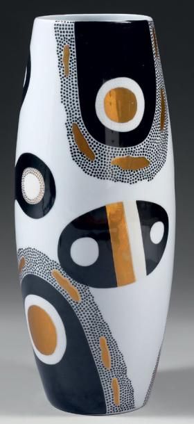 Dana ROMAN Vase en porcelaine, prototype, signé, 1989, 36 x 16 cm