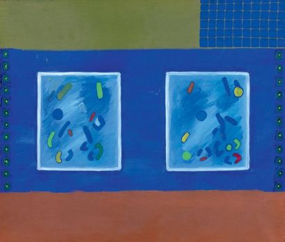 Ecole Contemporaine Composition en bleu, rouge et vert 50 x 61 cm(*)