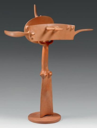 Victor ROMAN Gardien de but terre cuite en 2 éléments, pièce unique, 1980, 65 x 56...