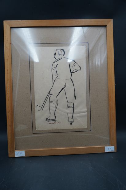 null MARCEL BURTIN (1902-1979), Le joueur de hockey, crayon sur papier signé en bas...