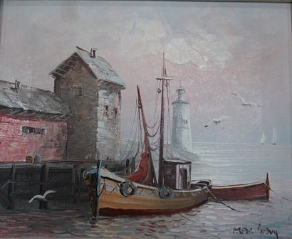 null Max SAVY (1918-2010). Port de pêche. Huile sur toile, signée en bas à droite....