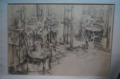 null Jacques HARTMANN (né en 1933), L'atelier au chevalet, mine de plomb, signée...