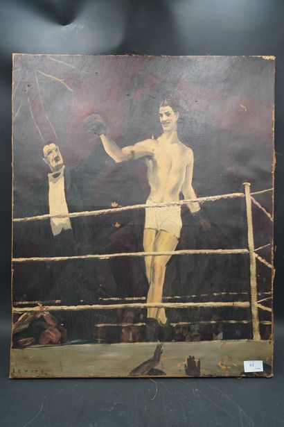 null BENITO, Boxeur sur le ring (Geroges Carpentier ?), huile sur toile, signée en...