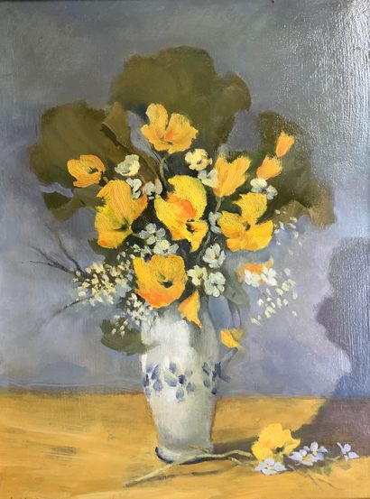 Pierre CHABIN. Fleurs jaunes, 2014. Peinture à l’huile. 61 x 46 cm.