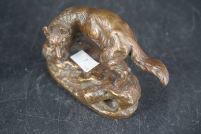 null Clovis-Edmond MASSON (1838-1913), Loup, sujet en bronze à patine dorée signé...