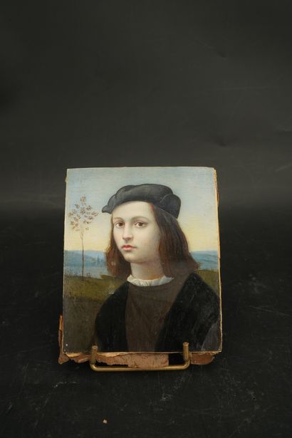 null Ecole moderne dans le goût de la Renaissance. Portrait d'homme. Miniature gouachée...