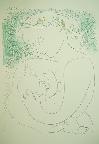 null Pablo PICASSO (1881-1973), d’après
La Maternité, 29-4-63
Estampe en couleur...