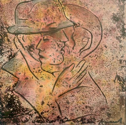 Maria Amaral (née en 1950) El beso, 2019. Monotype woodcut enhanced with pastel....