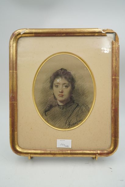 null François-Louis Français, (1814-1897) Portrait de femme, trois dessin signés,...