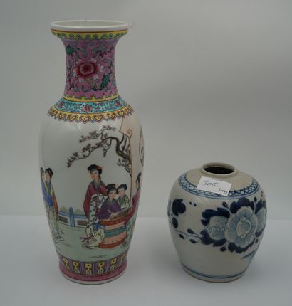 null CHINE
Vase balustre en porcelaine à décor émaillé polychrome de jeunes femmes...