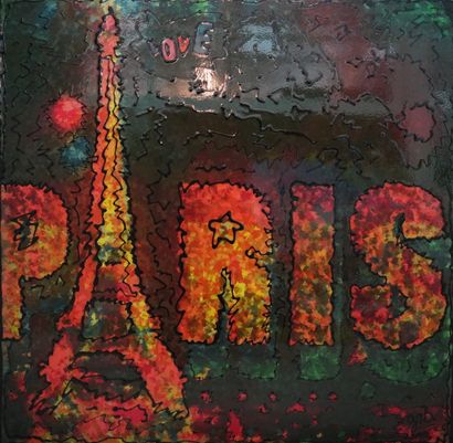 null GAB (né en 1960), Love Paris, huile sur toile recouverte de résine, signée,...