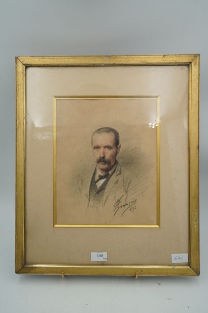 null François-Louis Français, (1814-1897) Portrait d'homme, technique aux crayons,...