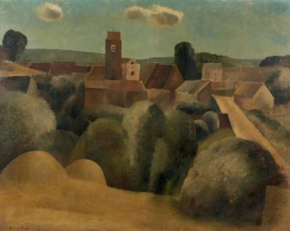 Roland OUDOT (1897-1981) Vue de village Toile signée en bas à gauche. 73 x 92 cm