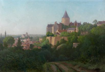Prosper GALERNE (1836-?) Vue de Chateaudun et de son donjon Toile signée en bas à...