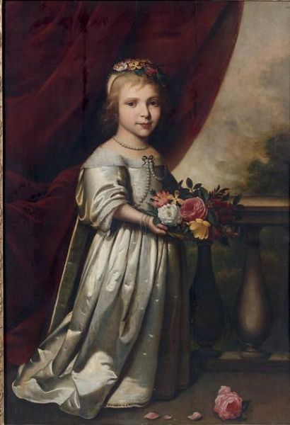 Wybrand Van GEEST (1592-après 1667) Portrait de jeune fille tenant une corbeille...