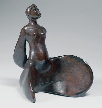 Irène LUSSOU Éliss Statuette en bronze à patine brune Épreuve 2/8. Fonte AMBRE (C....