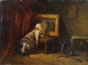 Joseph GYSELINCKX (né en 1845) Fillette dans l'atelier du peintre Huile sur panneau...