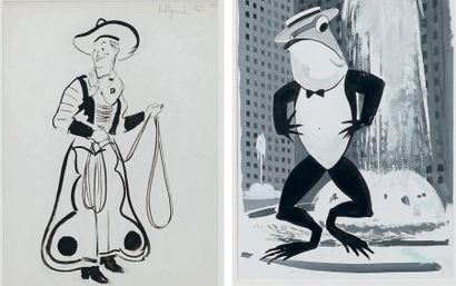 James RASSIAT (1909-1998) Maurice Chevalier en cow-boy à Hollywood et en grenouille...