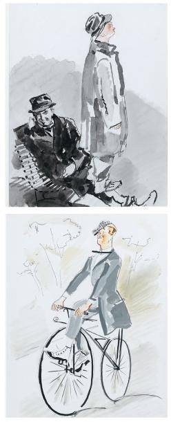 James RASSIAT (1909-1998) Maurice Chevalier, "ma pomme c'est moi" et en vélocipède...