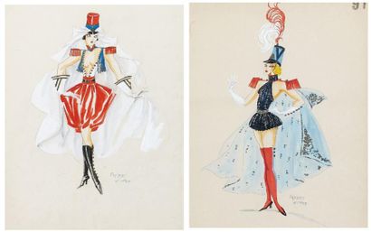 Freddy WITTOP (1911-2001) Majorettes. Pojets de costumes de revue sur le thème militaire...