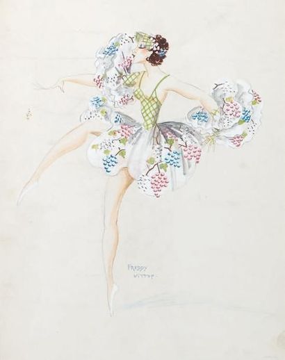 FREDDY WITTOP (1911 - 2001) Vendanges Girl. Projet de costume de revue Aquarelle...