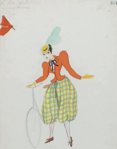 Freddy WITTOP (1911-2001) La belle cycliste. Projet de costume de revue Aquarelle...