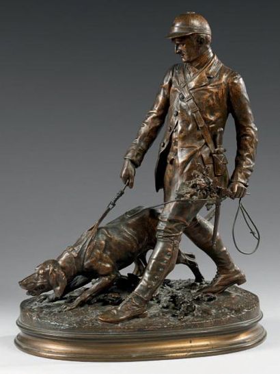Pierre-Jules Mene (1810-1879) Le valet de limier Bronze à patine brune mordorée....
