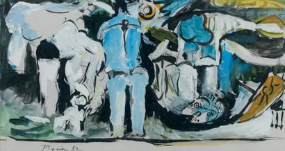 Edouard PIGNON (1905-1993) Le Rendez-vous d'Antibes (au nu bleu de dos), 1982. Encre...