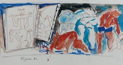 Edouard PIGNON (1905-1993) Le Rendez-vous d'Antibes (la plage aux tableaux), 1982....