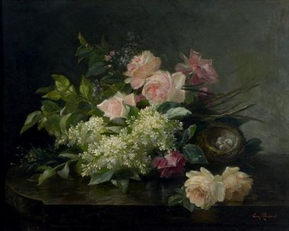 Edmond ALLOUARD (XIXe-XXe) Jeté de fleurs Toile signée en bas à droite 61,5 x 77...