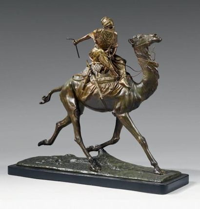 Edouard DROUOT (1859 - 1945) LE MÉHARISTE À LA LANCE Bronze d'édition à patine brun-vert...