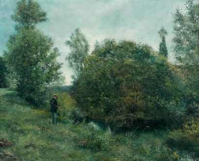 A. GAILLARD, VERS 1880/1890 PÊCHEUR EN BORD DE MARNE Huile sur toile Signée et datée...