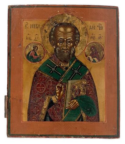 null ICÔNE représentant Saint Nicolas le Thaumaturge entouré en médaillon du Christ...