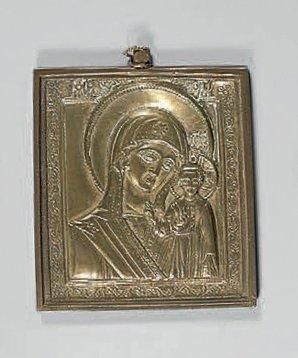 null ICÔNE DE VOYAGE représentant la Vierge de Kazan, Russie, XIXe siècle 9 x 8 ...