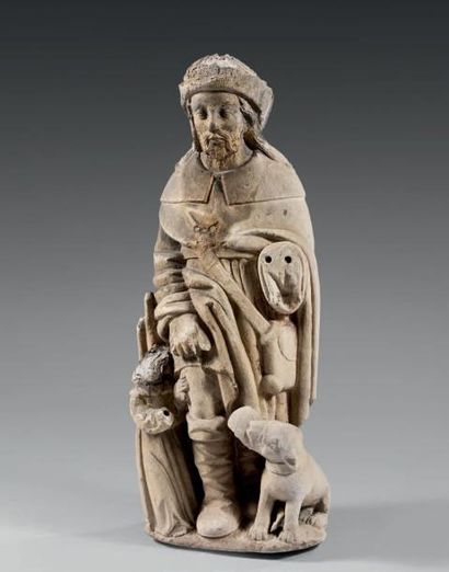 null SCULPTURE en pierre représentant Saint Roch, debout, accompagné de son chien,...
