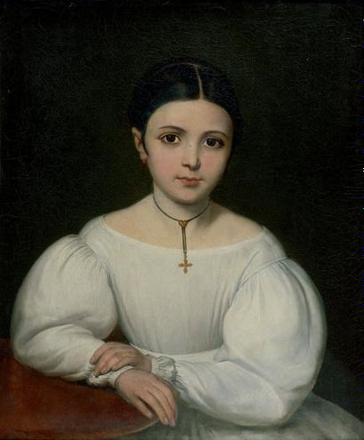 ÉCOLE FRANÇAISE VERS 1820/1830 PORTRAIT DE JEUNE FILLE À LA ROBE BLANCHE PORTRAIT...