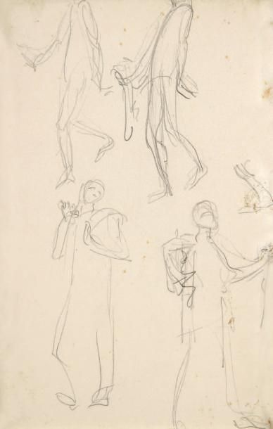 Auguste RODIN (1840-1917), Attribué à ÉTUDE DE PERSONNAGES Crayon Trace de filigrane...
