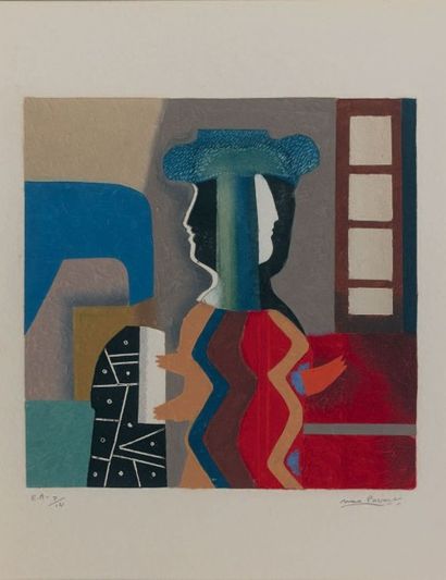 Max PAPART (1911-1994) 
COMPOSITION AU DOUBLE VISAGE Lithographie couleur, signée...