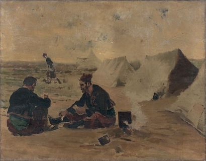 Adolphe René LEFEVRE (1834 - 1868) 
BIVOUAC DE SOLDATS Huile sur toile
65 x 80,5...