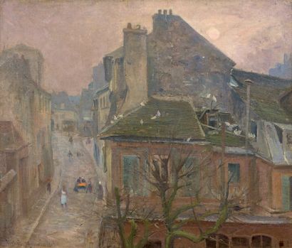 Henri VIGNET (1857 - 1920) Rue du Mont Cenis, Soleil d'hiver, 1902. Huile sur toile,...