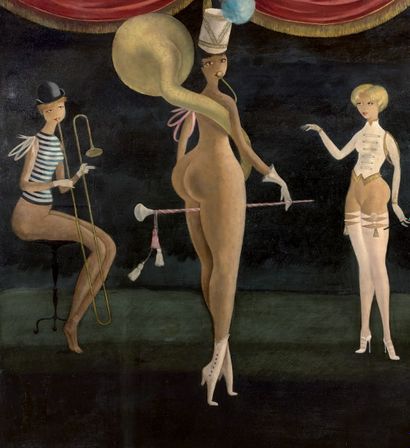 Ecole FRANÇAISE, vers 1930 Orchestre de femmes au cirque.
Huile sur toile.
193 x...