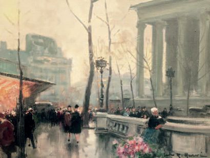 Jules-René HERVÉ (1887-1981) Place de la Madeleine, après l'orage.
Huile sur toile,...