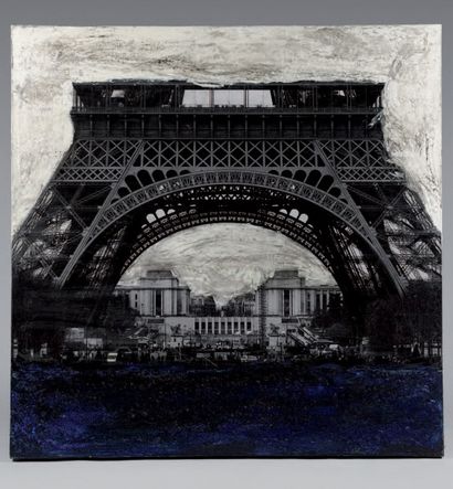 ASTRUC (née en 1953) La Tour Eiffel.
Acrylique, collage sur toile, signée en haut...