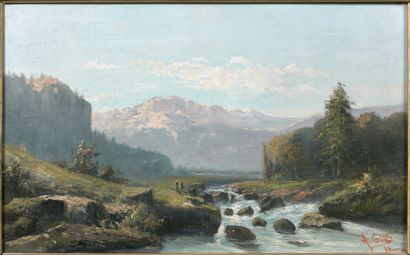 A. GINS (XIX) 
Paysage de montagne.
Huile sur toile, signée en bas à droite.
41 x...