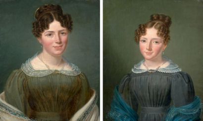 École Française du XIXe siècle 
Portrait de femme.
Portrait de jeune fille.
Deux...