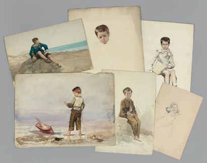 Adolphe LALAUZE (1838-1906) 
Portraits d'Alphonse LALAUZE enfant.
Un dessin au fusain,...