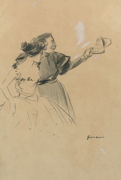 Jean-Louis FORAIN (1852-1931) 
L'Écrin.
Aquarelle et rehauts de gouache, signée en...