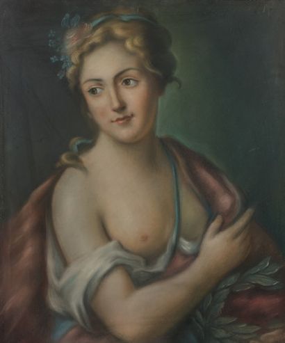 ECOLE FRANÇAISE, VERS 1800 
Portrait de femme au col de fourrure.
Pastel.
59 x 48,5...