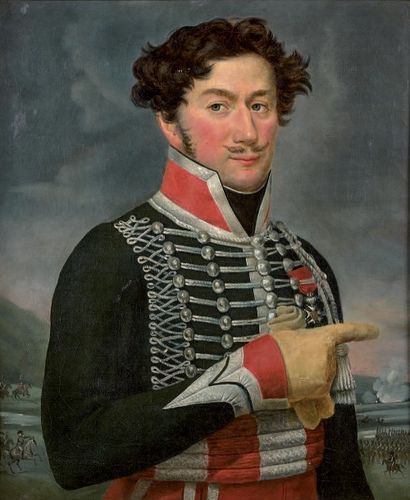 ECOLE FRANÇAISE, vers 1850 
Portrait d'officier Hussard.
Huile sur toile.
65 x 54...